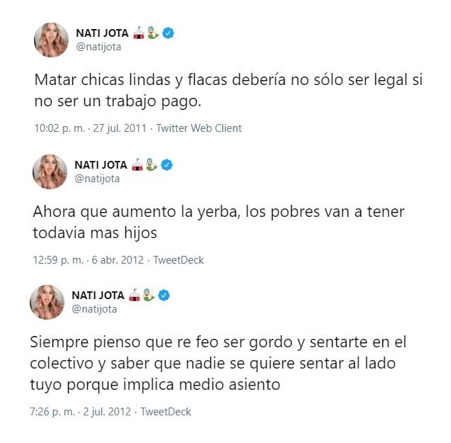 Polemicos tuits de Nati Jota